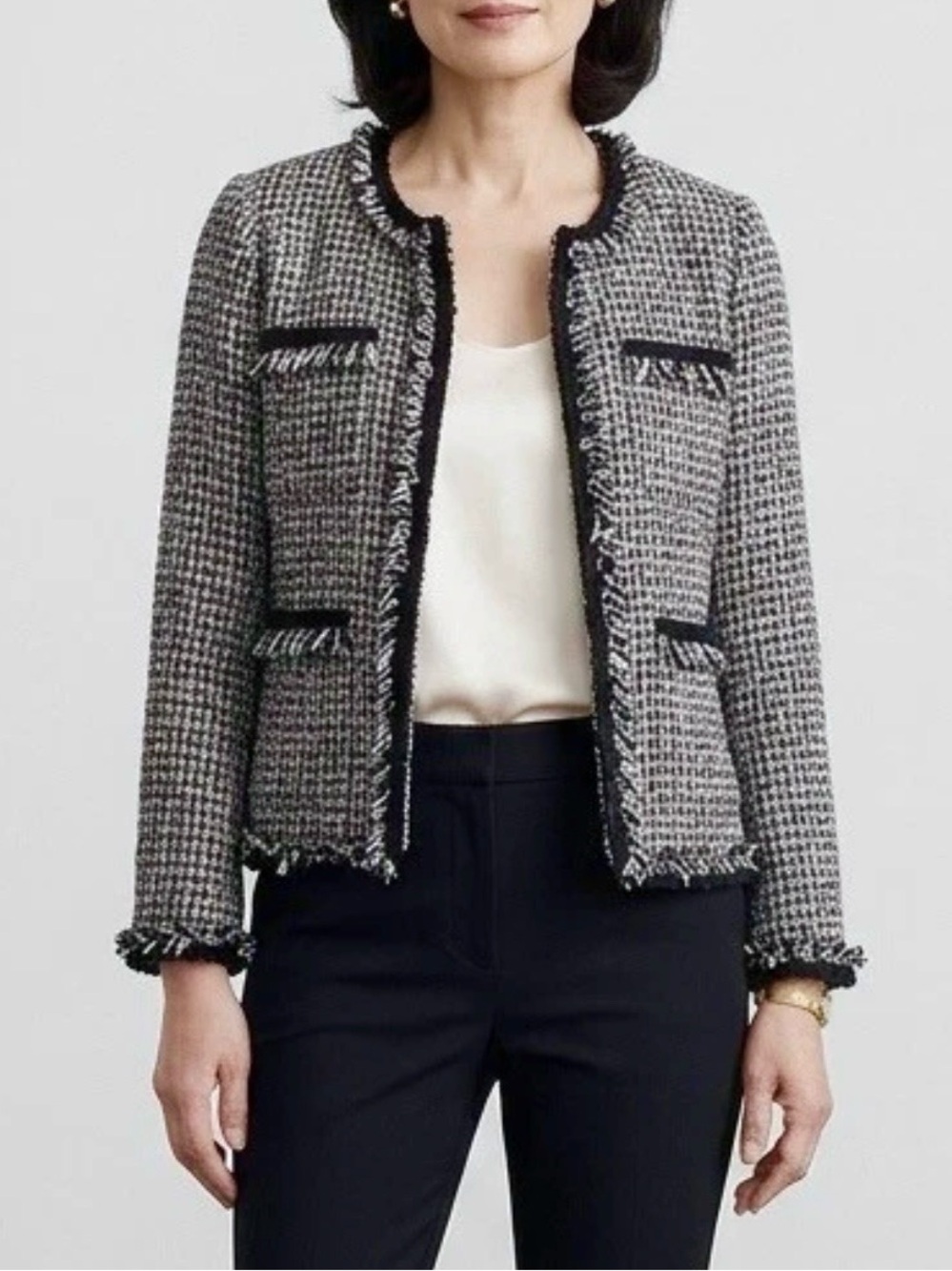 J. Crew Lady Metallic Tweed Jacket Blazer Black Rainbow Multi Fringe Women’s 8